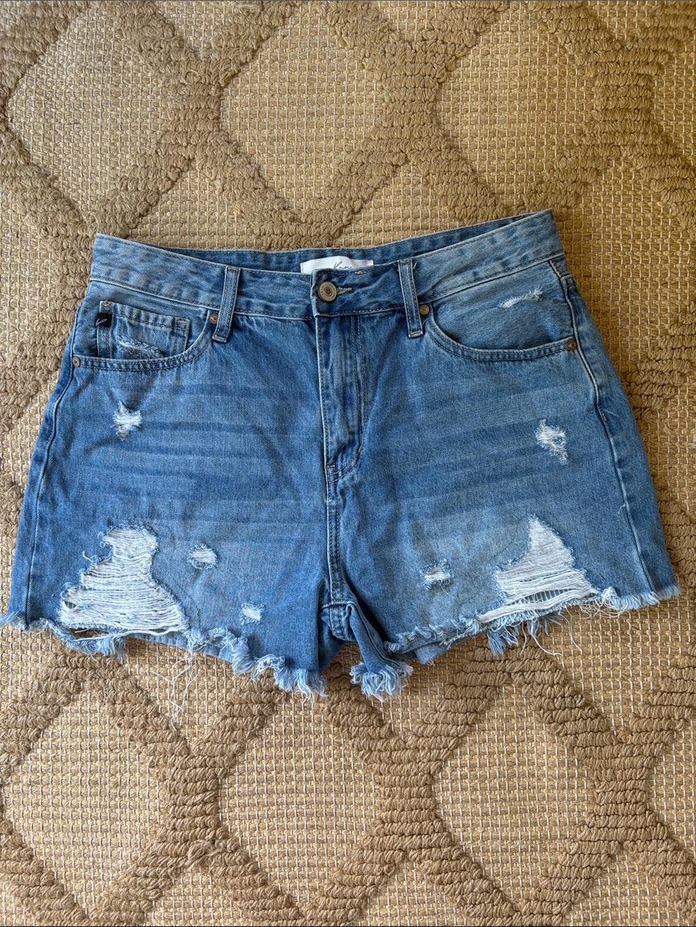 KanCan Distressed Medium Blue Denim Cutoff Shorts